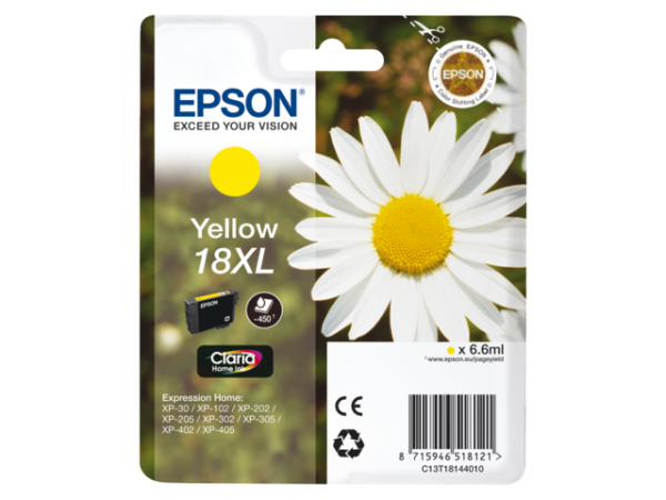 C13T18144010 - EPSON Inkt Cartridge 18XL Yellow 6,6ml 1st