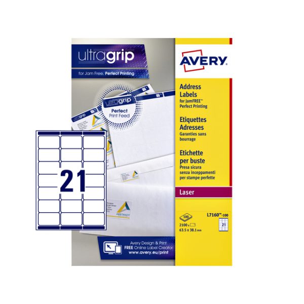 L7160-100 - AVERY Adres Etiket 63.5x38.1mm 2.100st Wit