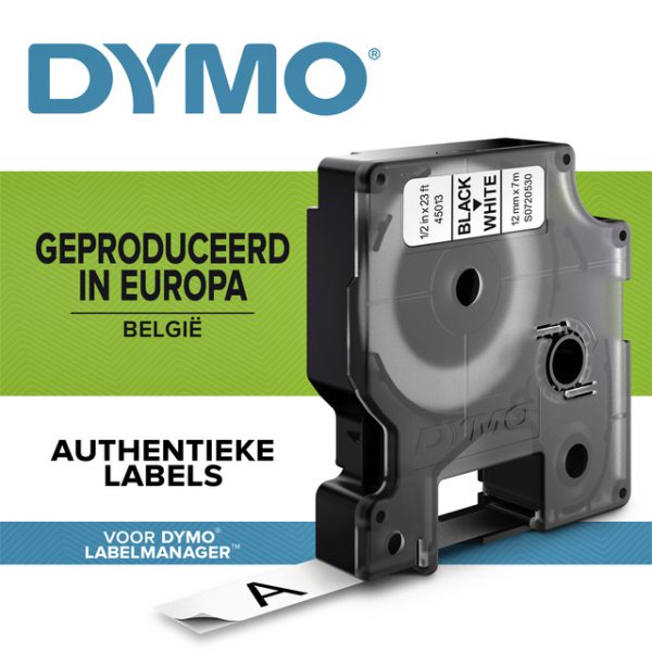 S0720530 - DYMO D1 12mm 7m Wit Zwart Polyester 45013