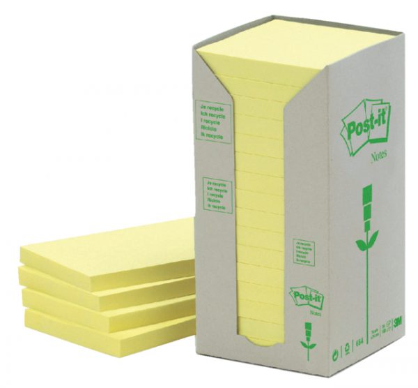 654YRT - 3M Post-It Memoblok Greenline 76x76mm Geel 16st