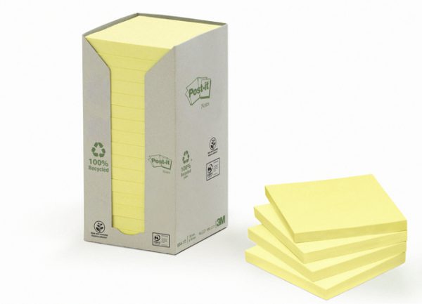 654YRT - 3M Post-It Memoblok Greenline 76x76mm Geel 16st