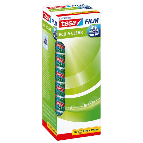 57074-00000-00 - TESA Plakband Eco&Clear 19mmx33m Transparant 8st