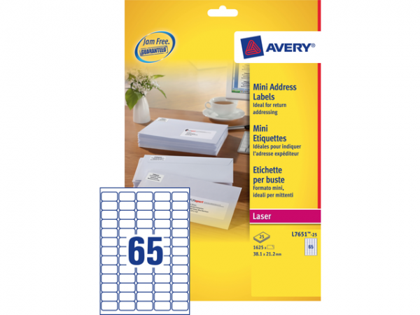 L7651-25 - AVERY Adres Etiket QuickPEEL L7651 38.1x21.2mm 1.625st Wit 1 Pak