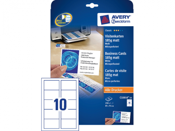 C32010-25 - AVERY Visitekaartje C32010-25 85x54mm Wit 250st