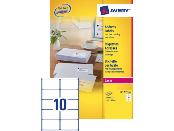 L7173-100 - AVERY Adres Etiket QuickPEEL L7173 99.1x57mm 1.000st Wit 1 Pak