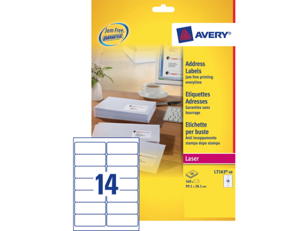 L7163-40 - AVERY Adres Etiket Papier L7163 99.1x38.1mm 560st Wit 1 Pak