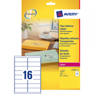 L7562-25 - AVERY Adres Etiket QuickPEEL L7562 99.1x33.9mm 400st Transparant 1 Pak