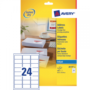 J8159-25 - AVERY Adres Etiket Papier QuickDRY J8159 63.5x33.9mm 600st Wit 1 Pak