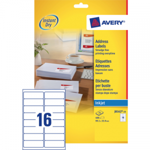 J8162-25 - AVERY Adres Etiket QuickDRY J8162 99.1x33.9mm 400st Wit 1 Pak