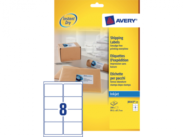 J8165-25 - AVERY Verzend Etiket QuickDRY J8165 99.1x67.7mm 200st Wit 1 Pak