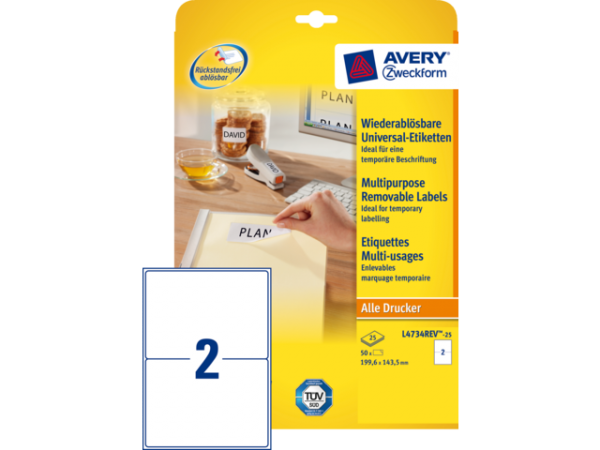 L4734REV-25 - AVERY Universal Etiket Verwijderbaar L4734REV A5 50st Wit 1 Pak