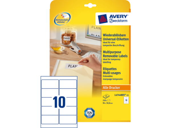 L4744REV-25 - AVERY Universal Etiket Verwijderbaar L4744REV 96x50.8mm 250st Wit 1 Pak