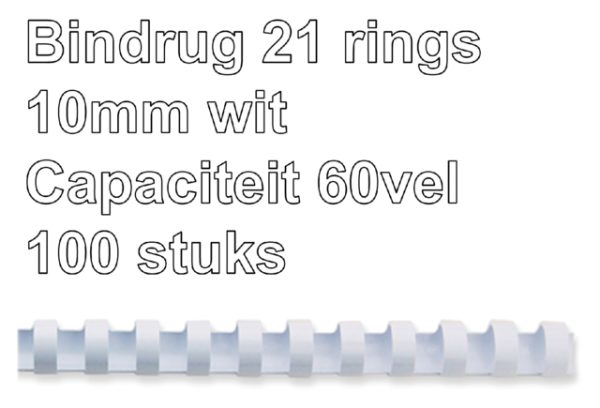 5345805 - FELLOWES Bindrug Kunststof A4 21-Rings 10mm 60vel Wit 100st