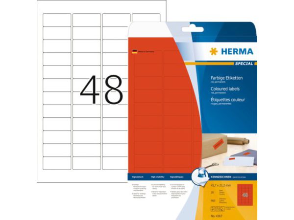 4367 - HERMA Gekleurde Etiketten Signalering 45.7x21.2mm 960st Rood 1 Pak