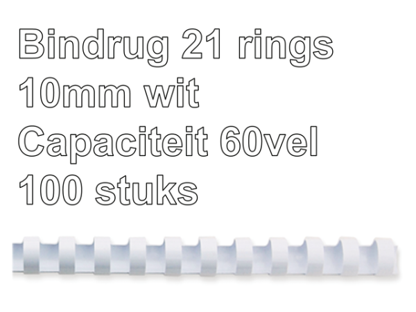 5345805 - FELLOWES Bindrug Kunststof A4 21-Rings 10mm 60vel Wit 100st