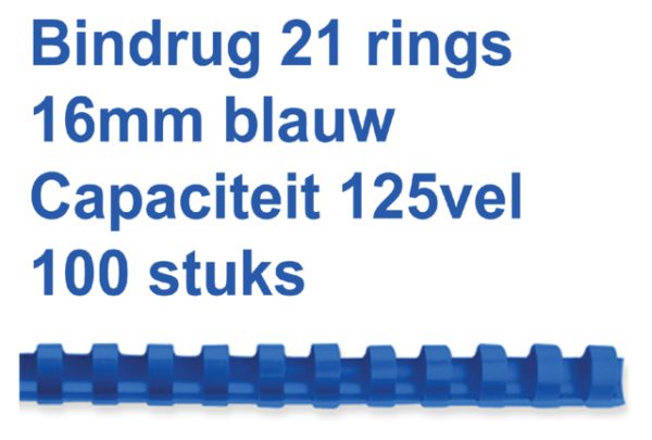 4028620 - GBC Bindrug Com Herbruikbaar Kunststof A4 21-Rings 16mm Blauw 100st