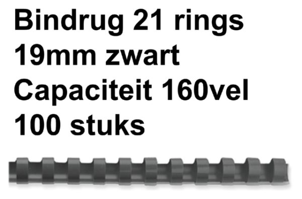 4028601 - GBC Bindrug Com Herbruikbaar Kunststof A4 21-Rings 19mm Zwart 100st