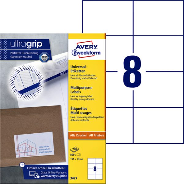 3427 - Avery Universal Etiket Zweckform no:3427 105x74mm 800st Wit