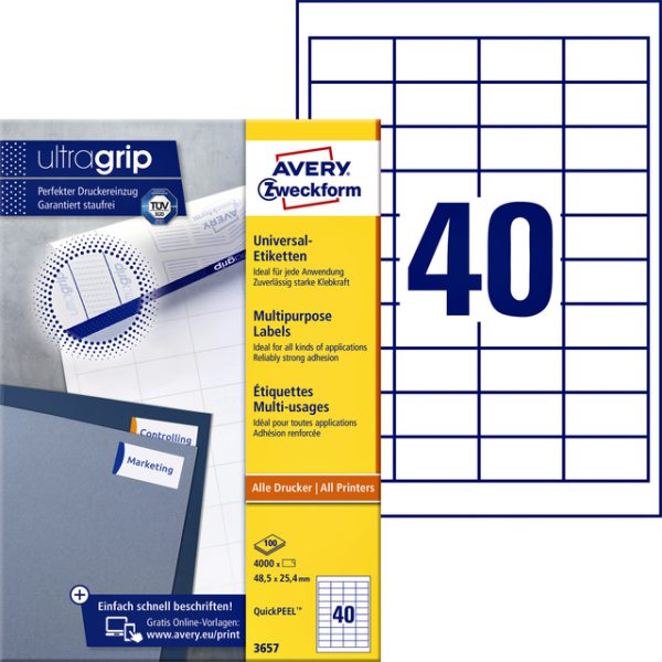 3657 - Avery Universal Etiket Zweckform 48.5x25.4mm 4.000st Wit