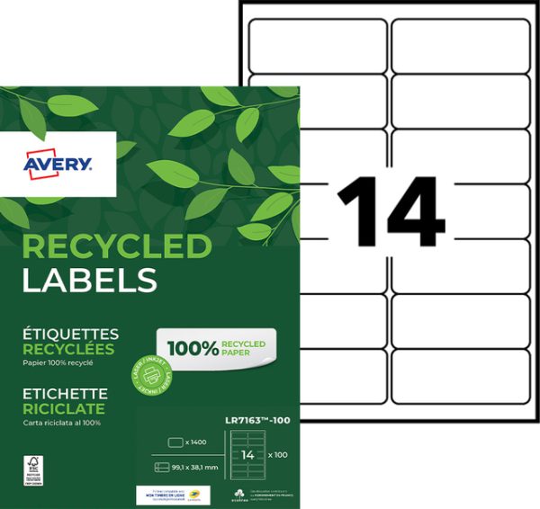 LR7163-100 - Avery Adres Etiket QuickPEEL LR7163 99.1x38.1mm 1.400st Wit 1 Pak