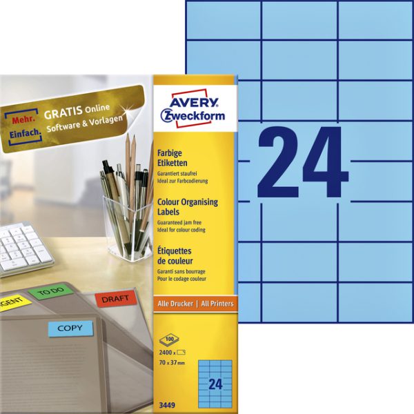 3449 - Avery Gekleurde Etiketten Zweckform no:3449 70x37mm 2.400st Blauw