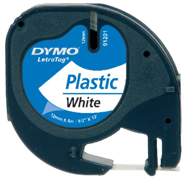 S0721610 - DYMO LetraTag 12mm 4m Wit Zwart Plastic 91201