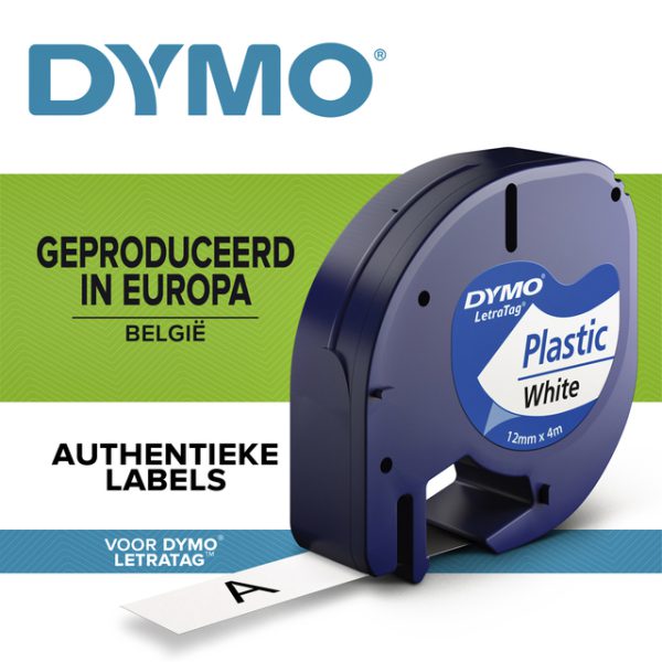 S0721610 - DYMO LetraTag 12mm 4m Wit Zwart Plastic 91201