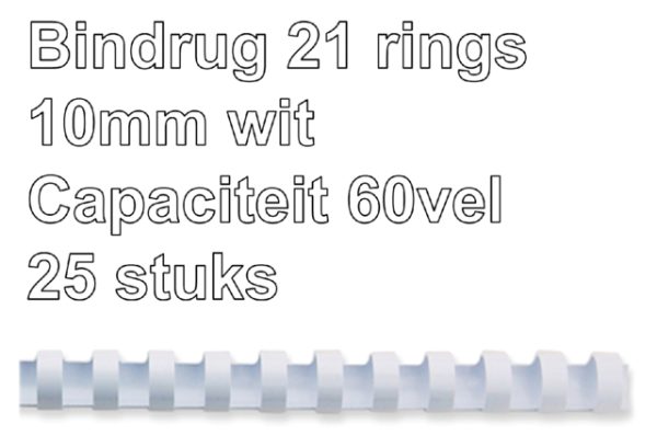 5330803 - FELLOWES Bindrug Kunststof A4 21-Rings 10mm 60vel Wit 25st