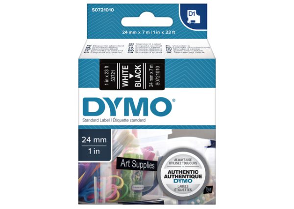 S0721010 - DYMO Lettertape D1 24mm 7m Zwart Wit Polyester 53721