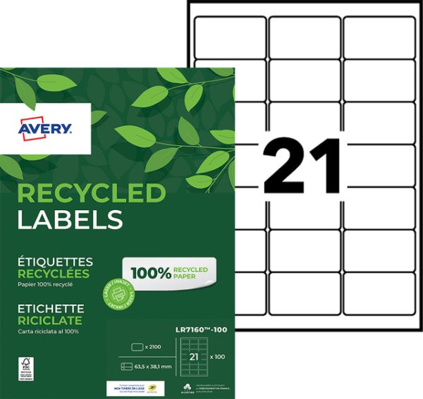 LR7160-100 - Avery Adres Etiket Gerecycleerd Papier QuickPEEL LR7160 63.5x38.1mm 2.100st Wit 1 Pak