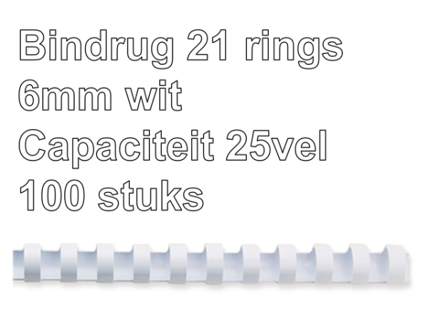 5345005 - FELLOWES Bindrug Kunststof A4 21-Rings 6mm Wit 100st