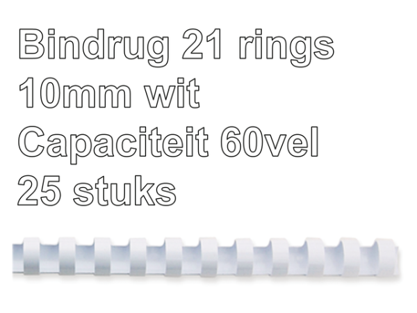 5330803 - FELLOWES Bindrug Kunststof A4 21-Rings 10mm 60vel Wit 25st