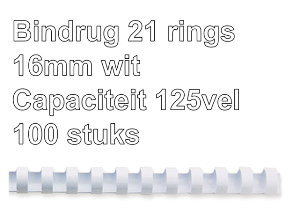 5347005 - FELLOWES Bindrug Kunststof A4 21-Rings 16mm 125vel Wit 100st