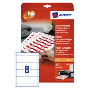 L4728-20 - Avery Badge Insteekkaart L4728-20 A4 60x90mm
