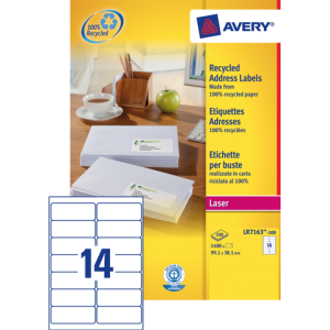 LR7163-100 - Avery Adres Etiket QuickPEEL LR7163 99.1x38.1mm 1.400st Wit 1 Pak