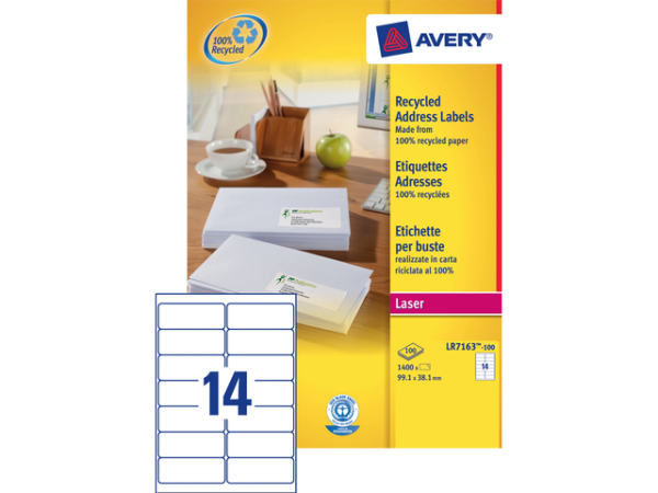 LR7163-100 - Avery Adres Etiket QuickPEEL LR7163 99.1x38.1mm 1.400st Wit 1 Pak