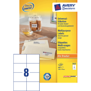3427 - Avery Universal Etiket Zweckform no:3427 105x74mm 800st Wit