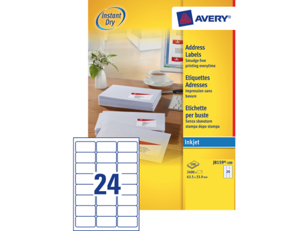J8159-100 - Avery Adres Etiket 63.5x33.9mm 2.400st Wit