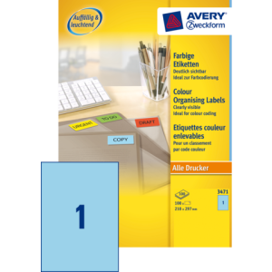 3471 - Avery Gekleurde Etiketten Zweckform no:3471 210x297mm 100st Blauw