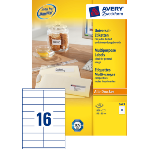 3423 - Avery Universal Etiket Zweckform no:3423 105x35mm 1.600st Wit