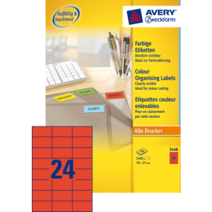 3448 - Avery Gekleurde Etiketten Zweckform no:3448 105x37mm 1.600st Rood