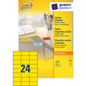 3451 - Avery Gekleurde Etiketten Zweckform 70x37mm 2.400st Geel