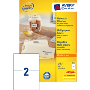 3655 - Avery Universal Etiket 210x148mm 200st Wit