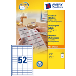 3650 - Avery Universal Etiket Zweckform no:3650 48x21mm 5.200st Wit