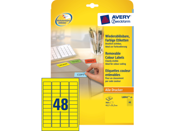L6041-20 - Avery Gekleurde Etiketten Zweckform 45.7x21.2mm 960st Geel