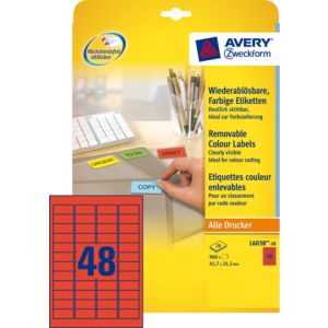 L6038-20 - Avery Gekleurde Etiketten Zweckform 45.7x21.2mm 960st Rood