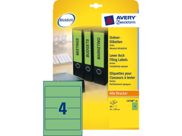 L4768-20 - Avery Rugetiketten Papier L4768 192x61mm 1st Groen