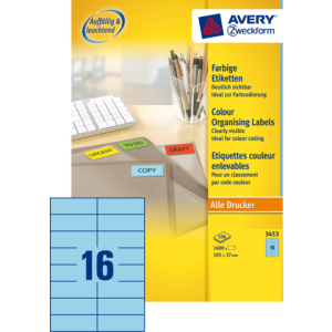 3453 - Avery Gekleurde Etiketten Zweckform 70x37mm 1.600st Blauw