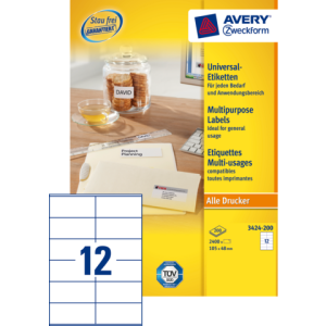 3424-200 - Avery Universal Etiket Zweckform no:3424-200 105x48mm 2.400st Wit