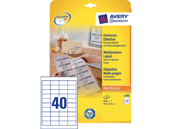 4780 - Avery Universal Etiket Zweckform 48.5x25.4mm 1.000st Wit
